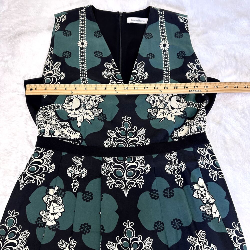Pedro del Hierro Black Green Floral Printed A-line Sleeveless Midi Dress Sz L - Picture 13 of 16